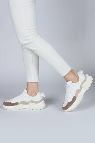 29780 Beyaz - Bej Kadın Sneaker Günlük Spor Ayakkabı - 4