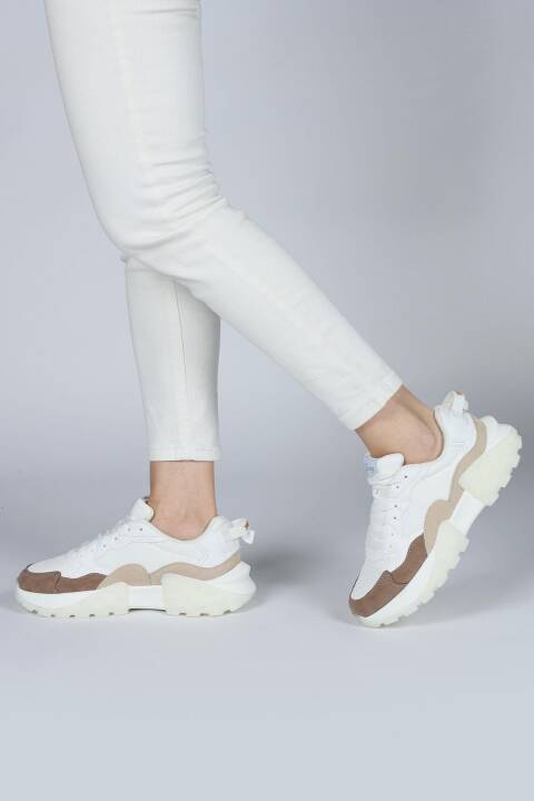 29780 Beyaz - Bej Kadın Sneaker Günlük Spor Ayakkabı - 4