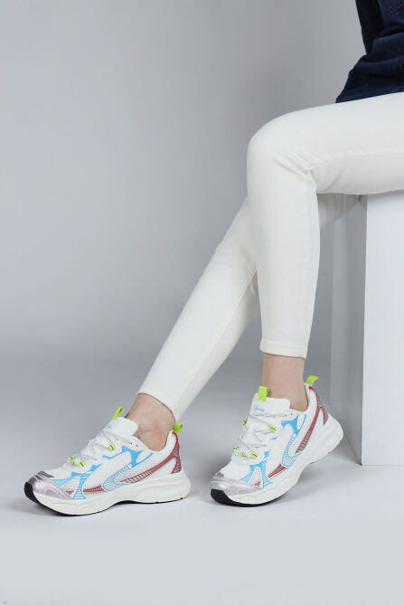29819 Beyaz - Mavi - Kırmızı Kadın Sneaker Günlük Spor Ayakkabı - 3