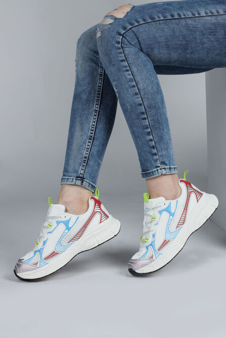 29819 Beyaz - Mavi - Kırmızı Kadın Sneaker Günlük Spor Ayakkabı - 5
