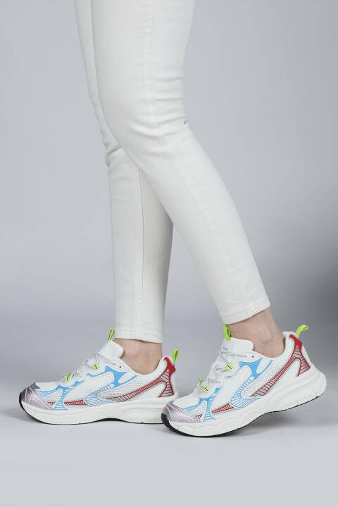 29819 Beyaz - Mavi - Kırmızı Kadın Sneaker Günlük Spor Ayakkabı - 2