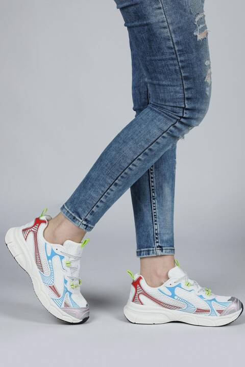 29819 Beyaz - Mavi - Kırmızı Kadın Sneaker Günlük Spor Ayakkabı - 4