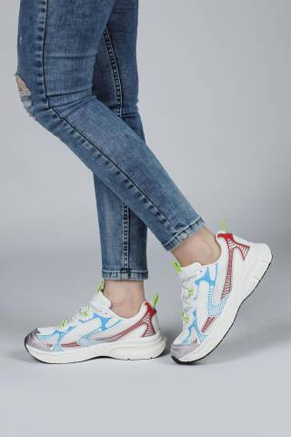 29819 Beyaz - Mavi - Kırmızı Kadın Sneaker Günlük Spor Ayakkabı - 6