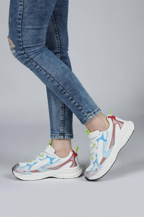 29819 Beyaz - Mavi - Kırmızı Kadın Sneaker Günlük Spor Ayakkabı - 6