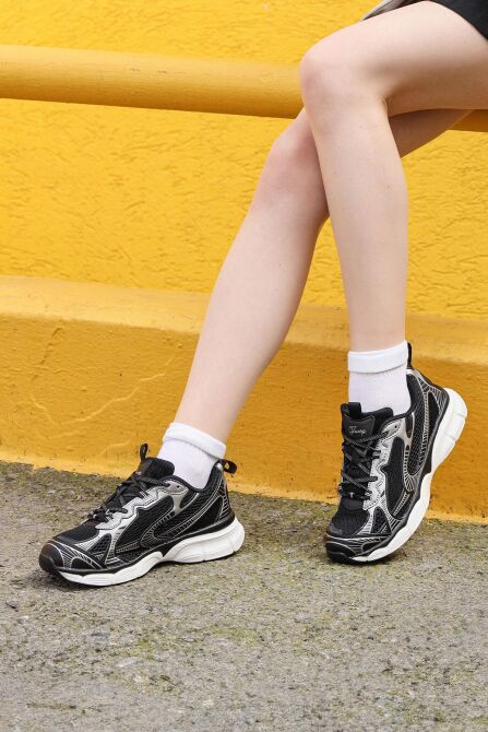 29819 Siyah - Gri Kadın Sneaker Günlük Spor Ayakkabı - 2