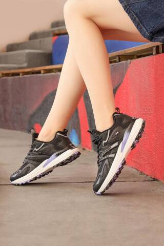 29940 Siyah - Mor Kadın Sneaker Günlük Spor Ayakkabı - Jump (1)
