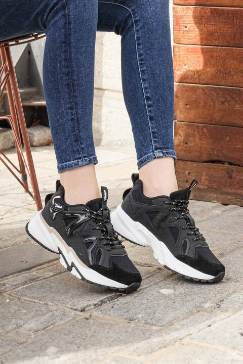 29942 Siyah - Bej Kadın Sneaker Günlük Spor Ayakkabı - 2