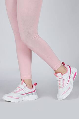 30007 Beyaz - Fuşya Kız Çocuk Işıklı Sneaker Günlük Spor Ayakkabı - 5