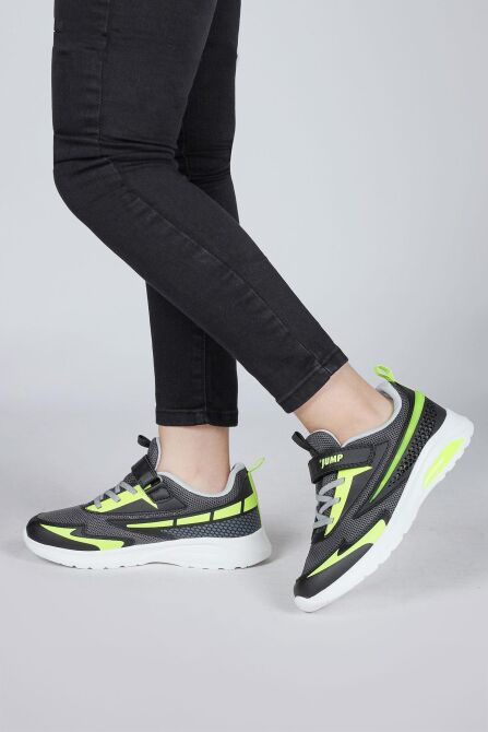 30007 Siyah - Neon Yeşil Üniseks Çocuk Işıklı Sneaker Günlük Spor Ayakkabı - 2