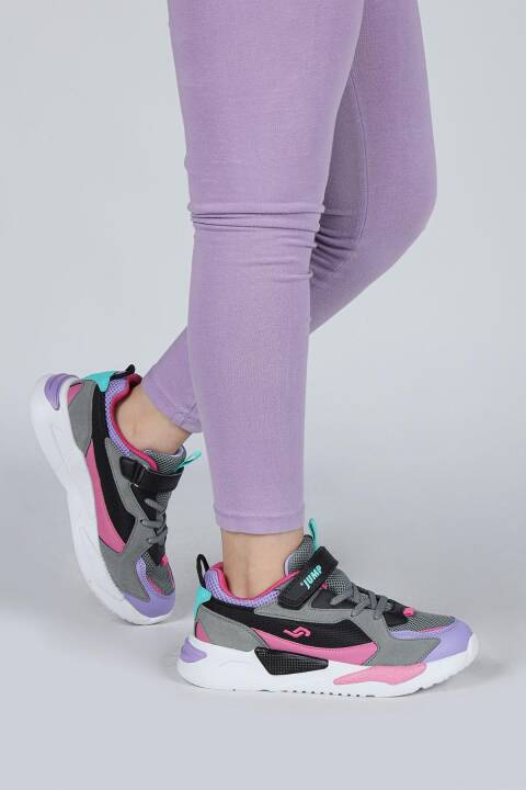 30058 Mor - Pembe - Gri Kız Çocuk Sneaker Günlük Spor Ayakkabı - 4