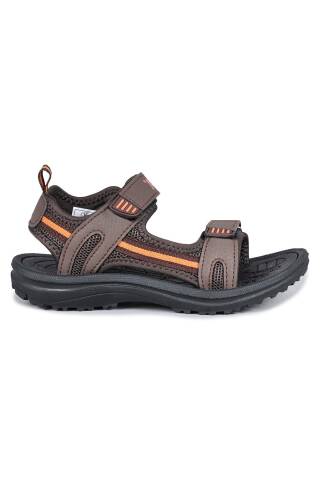 30068 Kahve - Turuncu Üniseks Çocuk Cırtlı Günlük Sandalet - Jump
