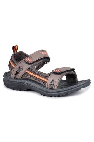 30068 Kahve - Turuncu Üniseks Çocuk Cırtlı Günlük Sandalet - Jump (1)