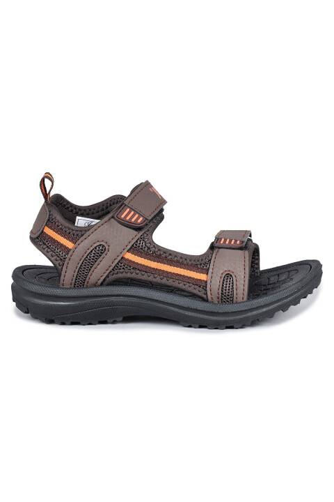 30068 Kahve - Turuncu Üniseks Çocuk Cırtlı Günlük Sandalet - 1