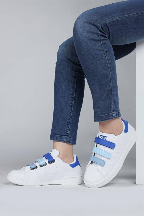 30110 Mavi - Beyaz Cırtlı Erkek Çocuk Sneaker Günlük Spor Ayakkabı - 2