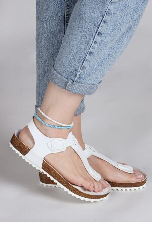 50006 Tek Tokalı Beyaz Kadın Parmak Arası Sandalet - 2