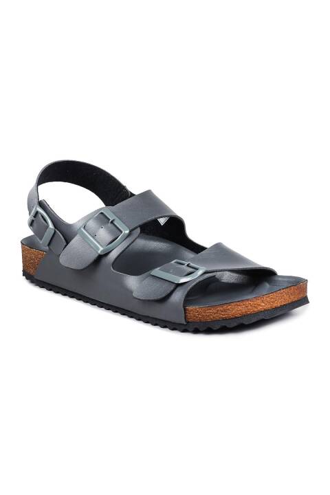 50015 Çift Tokalı Gri Günlük Erkek Sandalet - 2