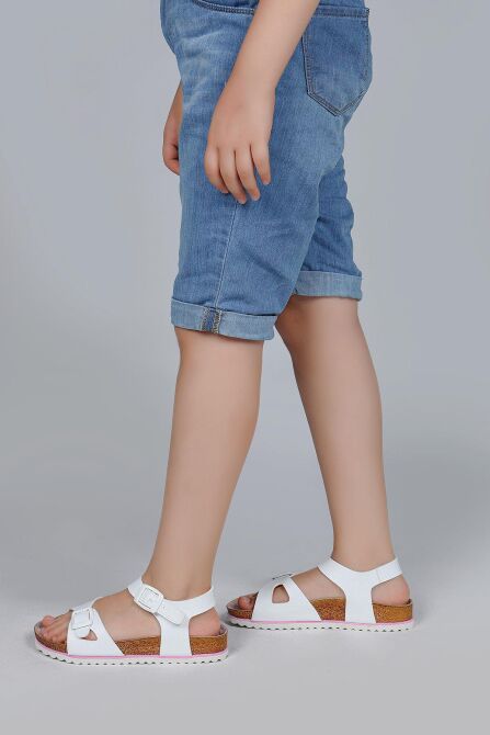 50024 Çift Tokalı Beyaz Kız Çocuk Sandalet - 3